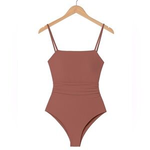 CUPSHE Sandy Shirred Strappy Cutout One
Piece Swimsuit (M)

COLOR: Brick